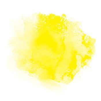 Yellow watercolor on white background. It is a hand drawn. The color splashing in the paper.