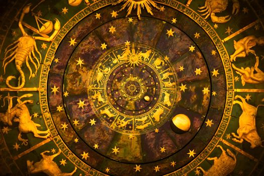 Zodiac Signs Horoscope background. Concept for fantasy and mystery - black