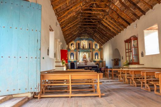 Inside public catholic Church of San Pedro de Atacama, Northern Chile