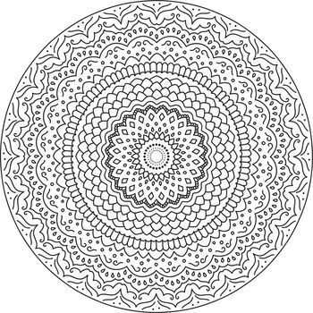 Round sunflower mandala ornament. Coloring book drawing.