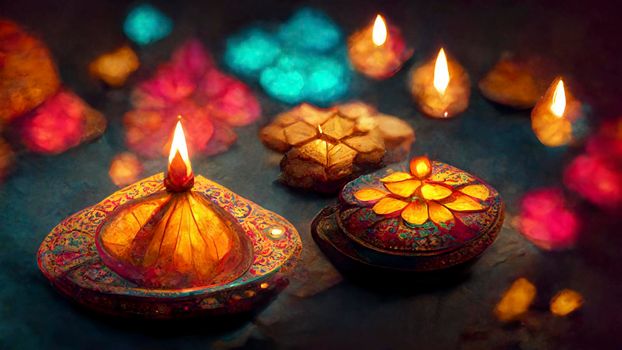 happy diwali indian festival, background with candles.