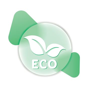 Eco lettering round vector illustration of design element for label or promo badge of zero waste production in glassmorphism style