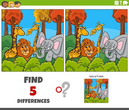differences game with cartoon animal characters