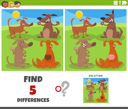 differences game with cartoon dogs animal characters