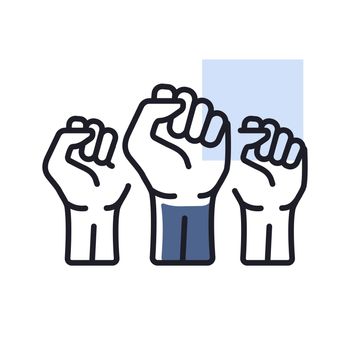 Three clenched fists raised in protest vector icon