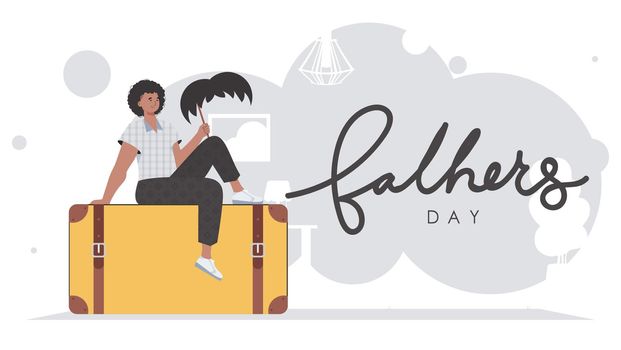 Father's day banner. A man holds a mustache on a stick. trendy style. Vector illustration.