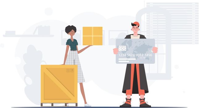 Parcel delivery. Cartoon style. Vector illustration.