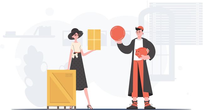 Parcel delivery concept. Trendy cartoon style. Vector illustration.