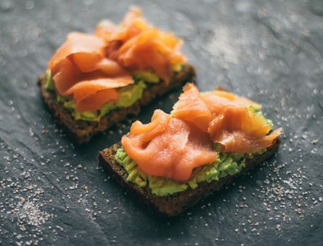 smoked salmon sandwich - healthy snacks and homemade food styled concept