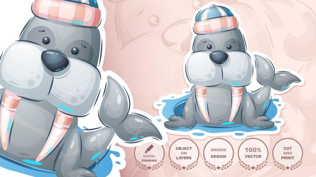 Cartoon character adorable animal walrus - cute sticker