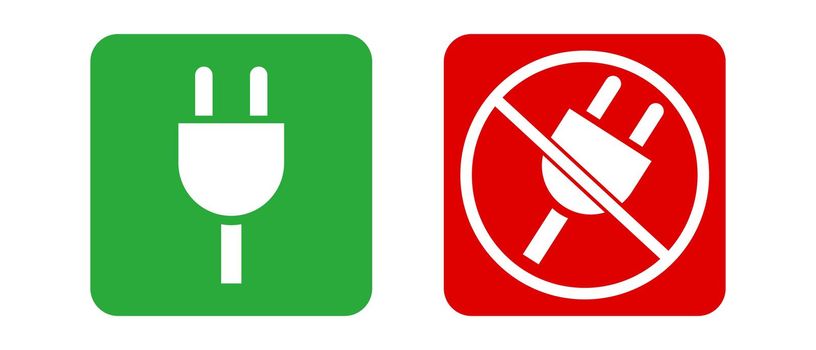 Outlet icon set. Charging available and charging prohibited sign. Vector.