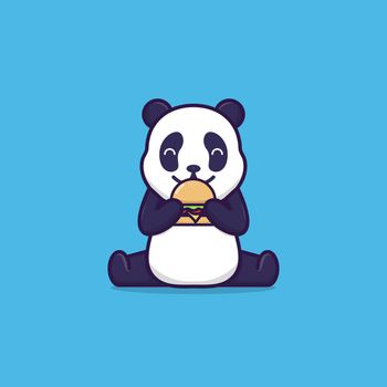 Cute panda eating hamburger