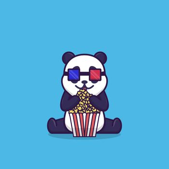 Cute panda watching cinema eating pop corn