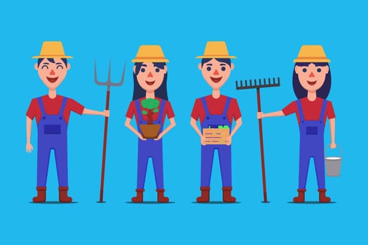 a set of farmer characters with various activities, vector illustration