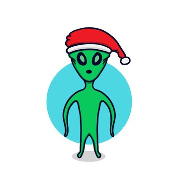 Christmas man alien in Santa hat