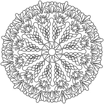 Antistress mandala with curls and arches, zen coloring page with doodle patterns and tangles