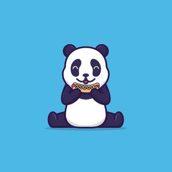 Cute panda eating hot dog