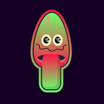 Funny psychedelic magic mushroom with acid mark on tongue. Vector cartoon kawaii character illustration icon. Magic trippy mushroom, acid print on poster, t-shirt EPS