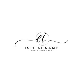 EI Initial handwriting logo with circle template vector
