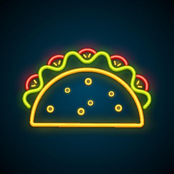 Traditional mexican taco advertising neon sign