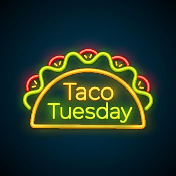 Traditional taco tuesday meal neon light sign
