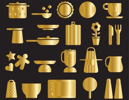 Gold kitchen icons set