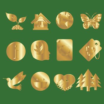 Set of gold green icons