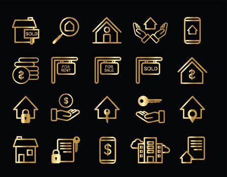 Set of gold real estate icons