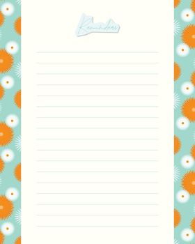Reminder template, to do list, schedule, plan, blank, lined paper with camomile pattern.