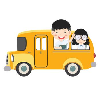 Children Riding On School Bus  vector flat