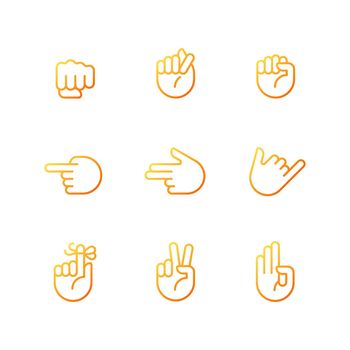 Visual messages by hands pixel perfect gradient linear vector icons set