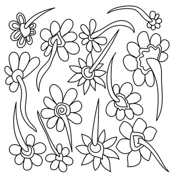 Outline doodle flowers set vector iilustration, cute flower for design