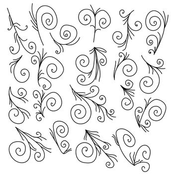 Set of abstract doodle curls and spiral elements for design