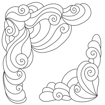 Linear dudle corner with curls and waves, decorative frame with fantasy patterns