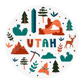 USA collection. Vector illustration of Utah theme. State Symbols