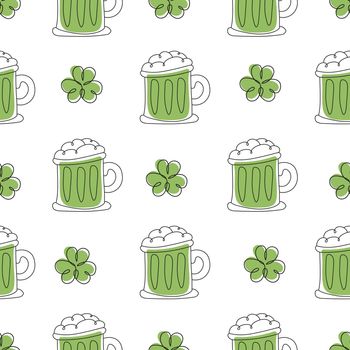Happy Saint Patrick Day - beer mug seamless pattern. Holiday background vector