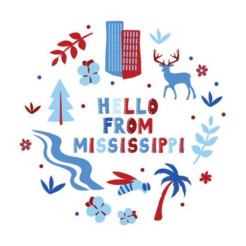 USA collection. Hello from Mississippi theme. State Symbols