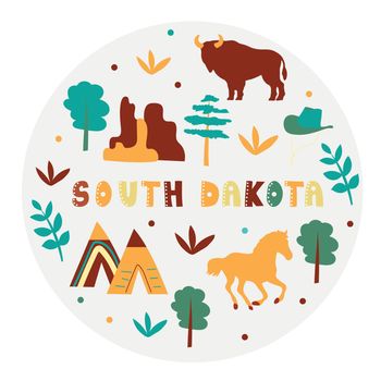 USA collection. Vector illustration of South Dakota theme. State Symbols