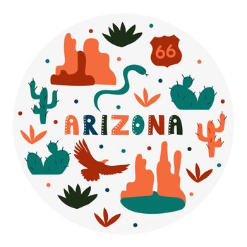 USA collection. Vector illustration of Arizona theme. State Symbols