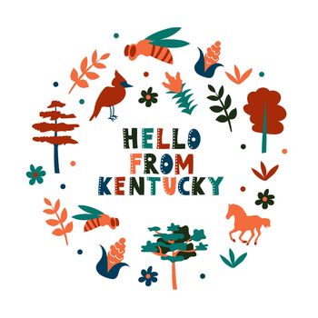 USA collection. Hello from Kentucky theme. State Symbols