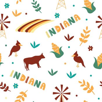 USA collection. Vector illustration of Indiana theme. State Symbols
