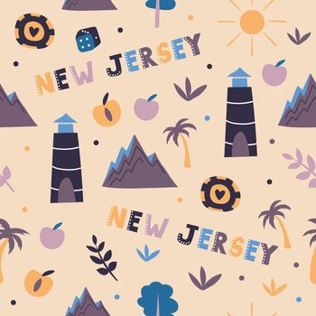 USA collection. Vector illustration of New Jersey theme. State Symbols
