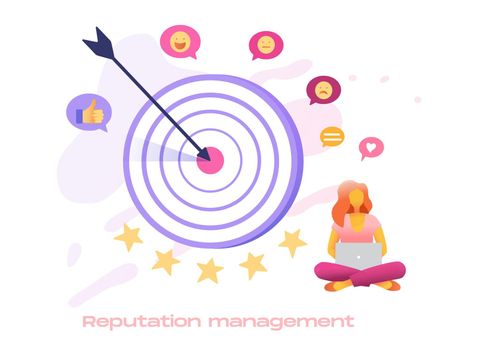 Reputation management icon set for search engine optimization service.