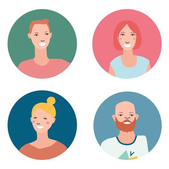 Colourful female and male faces circle in flat style
