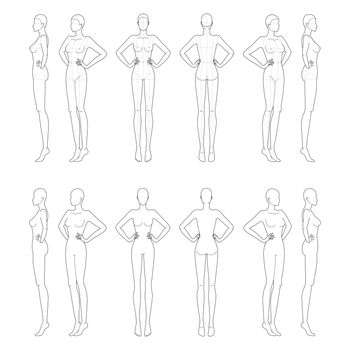 Fashion template of lady with hands on waist.
