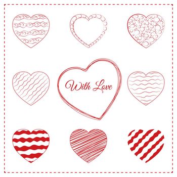 Set of 10 sketchy doodle hearts