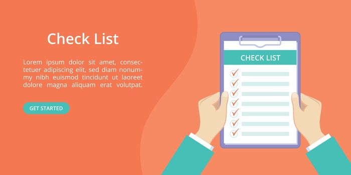 Hands with clipboard check list landing page
