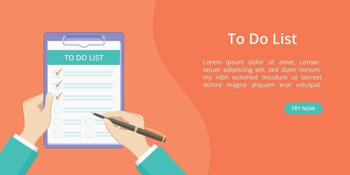 Hands with clipboard todo list red landing page