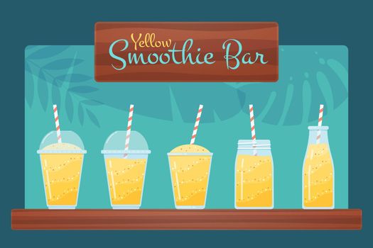 Yellow vegan diet smoothie and cocktail set