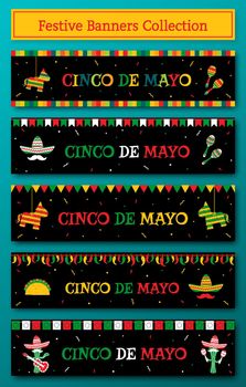 Set of 5 national cinco de mayo fiesta web banner